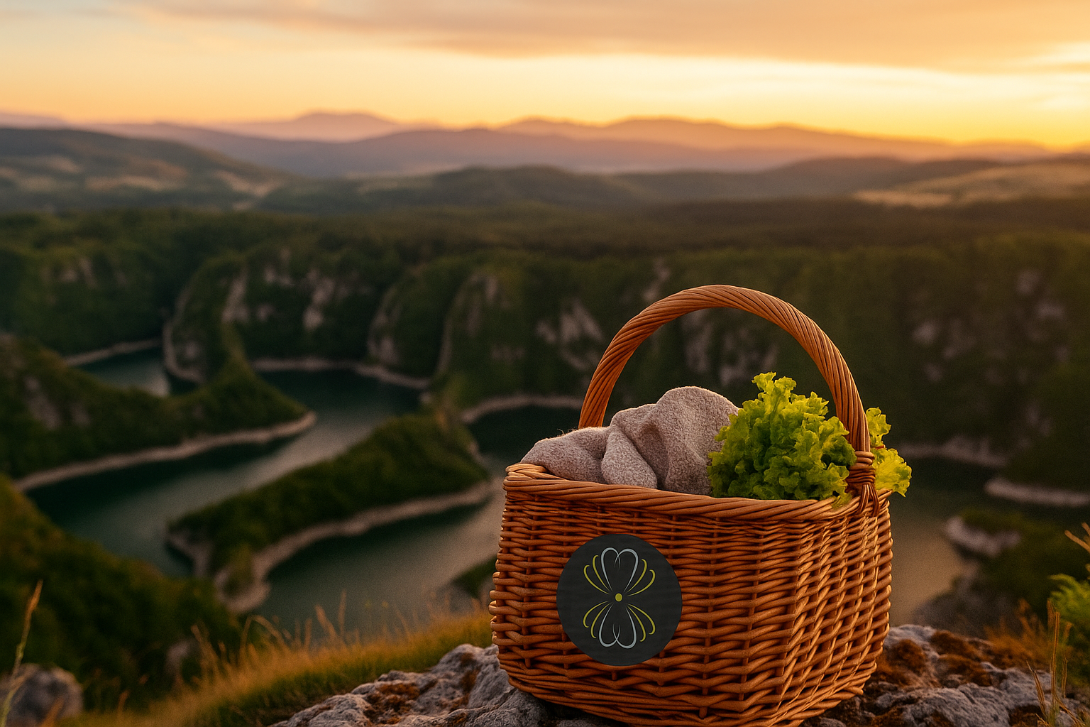 Piknik korpa na vidikovcu iznad Uvca sa pogledom na meandre reke